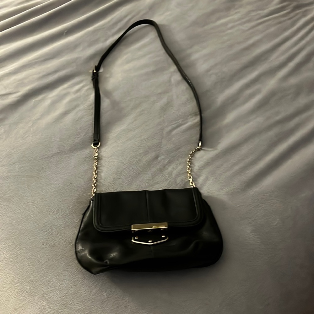B. Makowsky Leather Flap Mini Bag with Chain Accent - Black